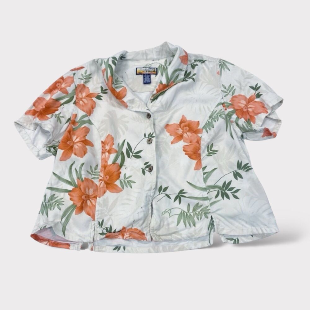 Havana Jack's Cafe Hawaiian Shirt Blouse Size Petite XL Multicolor Floral